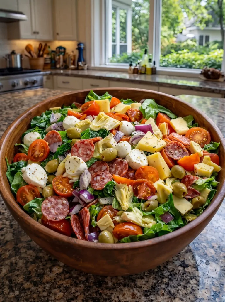 A vibrant Italian chopped salad with fresh vegetables and herbs in a bowl
