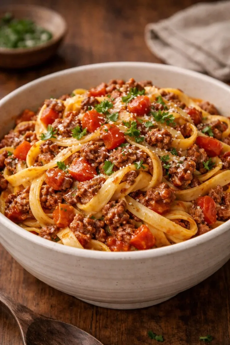 Plate of Italian Drunken Noodles with colorful vegetables and spices