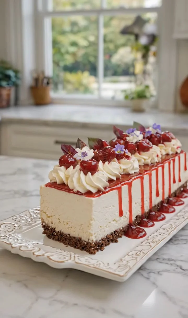 Layered Cherry Cheesecake Lush Dessert with cherries and cream cheese layers