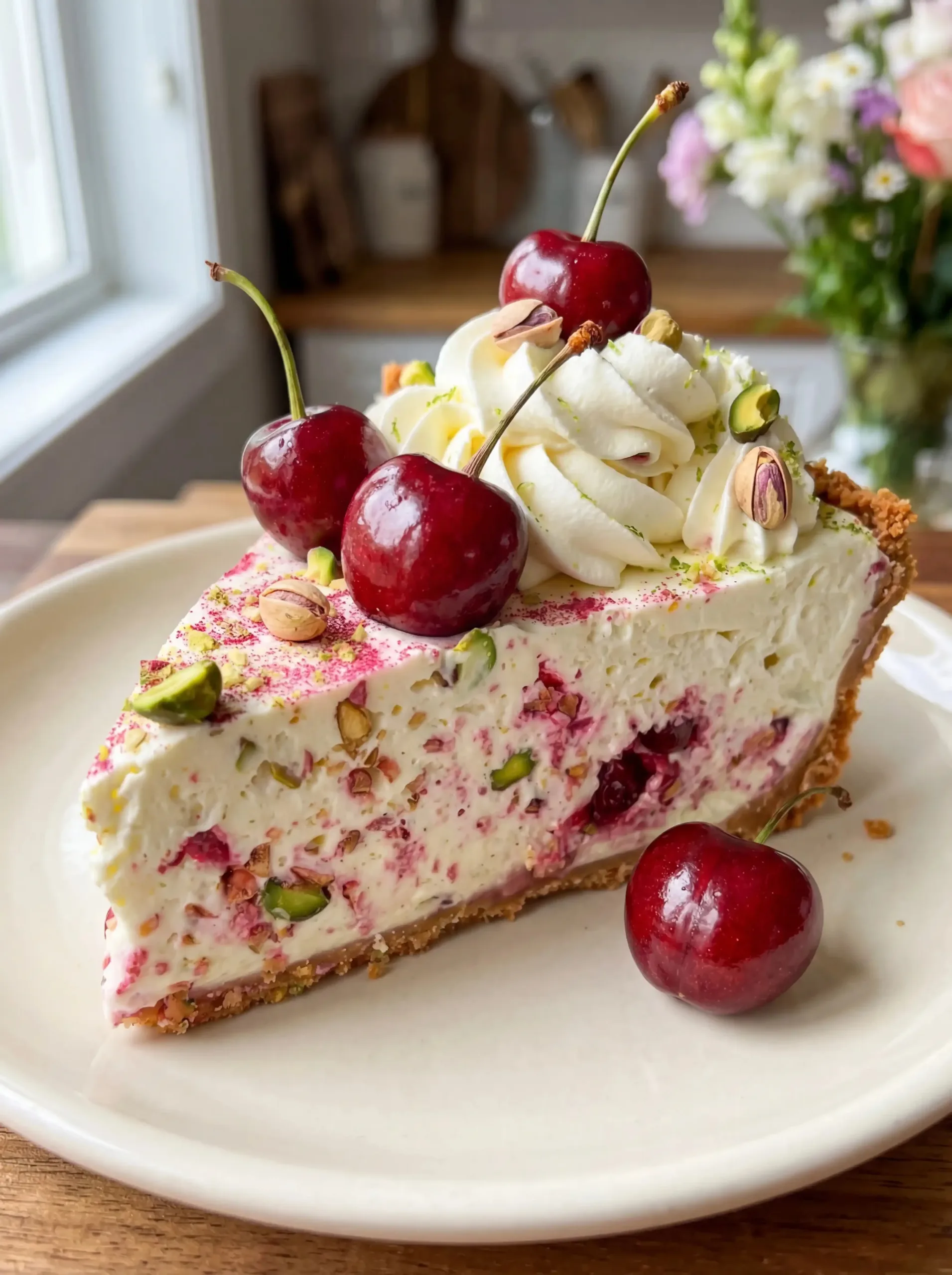Luscious Lemon-Lime Cherry Pistachio Cheesecake
