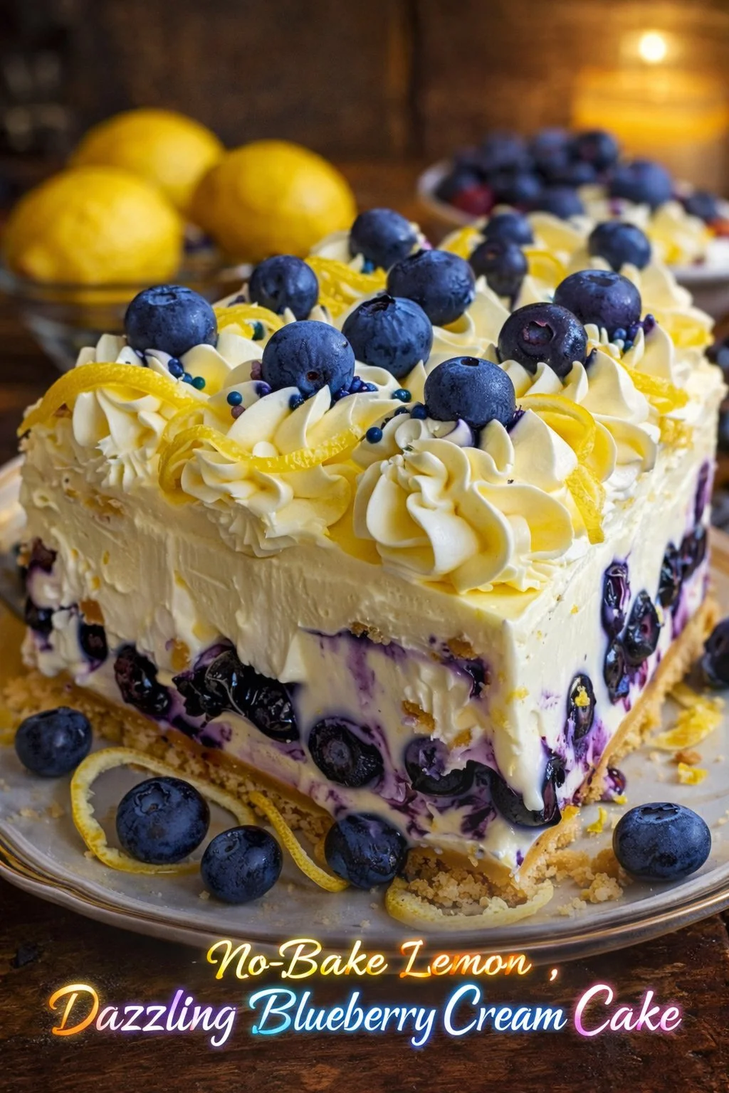 No-Bake Lemon Dazzling Blueberry Cream Cake