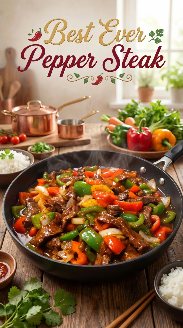 Delicious pepper steak cooked in a crock pot with peppers and spices.