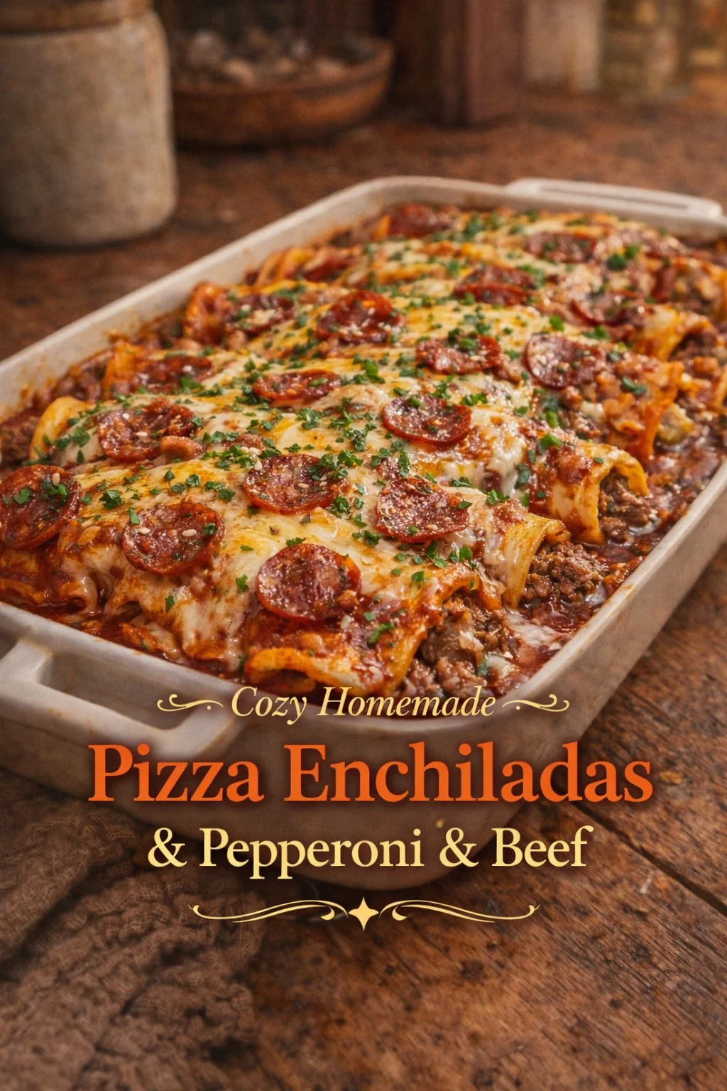 Pizza Enchiladas with Pepperoni & Beef