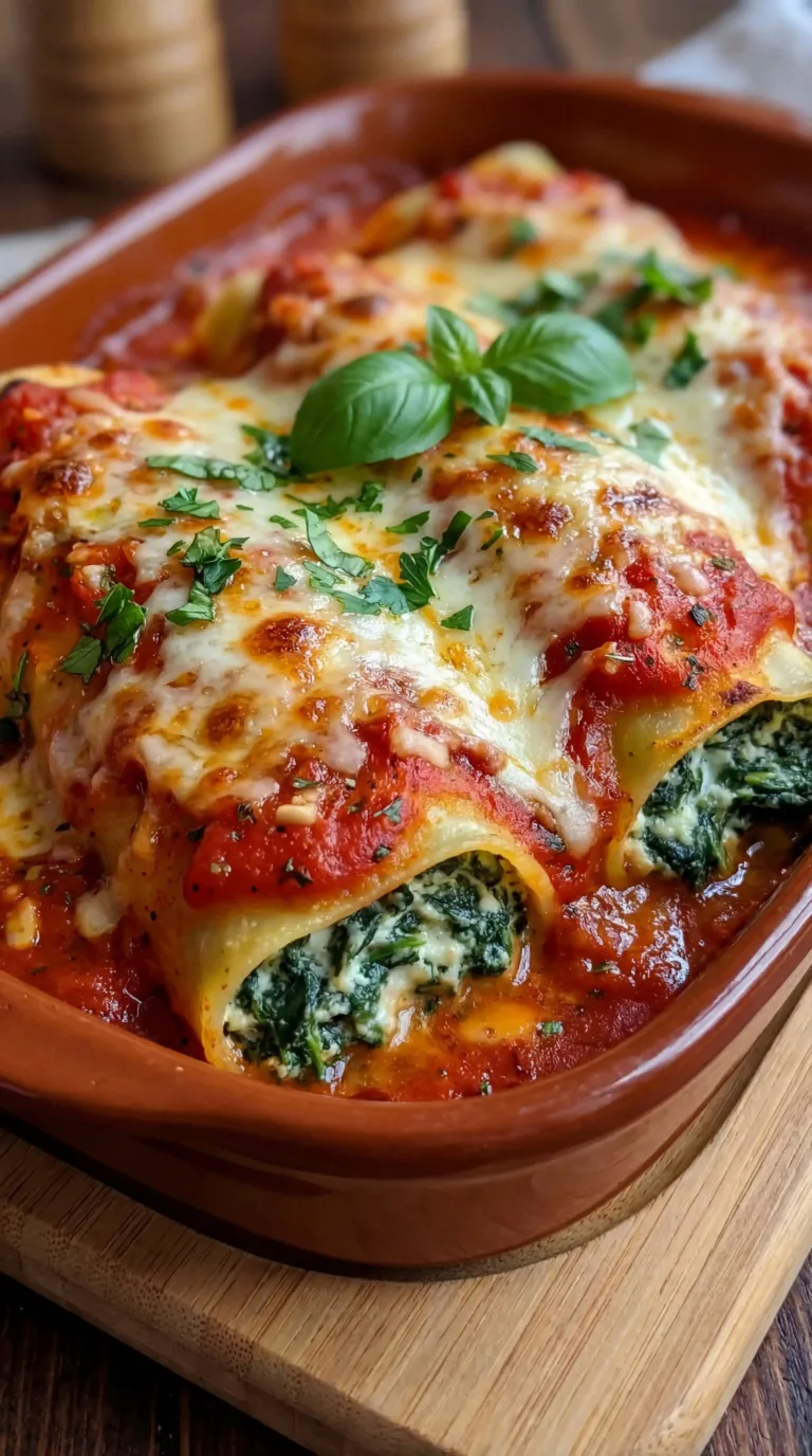 Delicious Spinach Ricotta Cannelloni served with marinara sauce