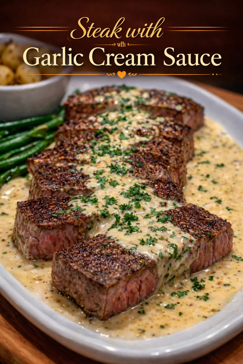 Steak with Garlic Cream Sauce