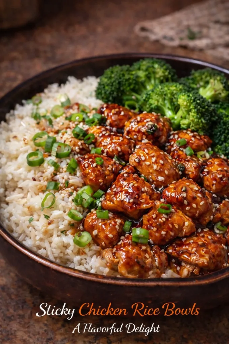 A delicious plate of sticky chicken rice bowls garnished with herbs and spices.