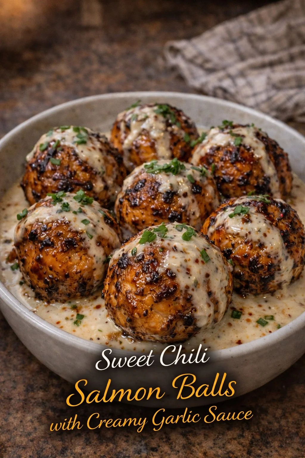 Sweet Chili Salmon Balls with Creamy Garlic Sauce