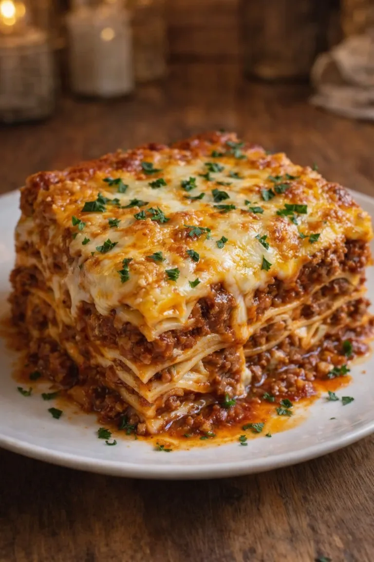 Delicious classic homemade lasagna with layers of cheese and sauce